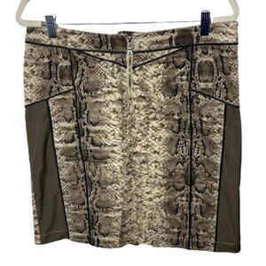 Crisca Snake Print Pencil Mini Skirt Size 10 Brown Tan‎ Back Vent Front Zip Boho